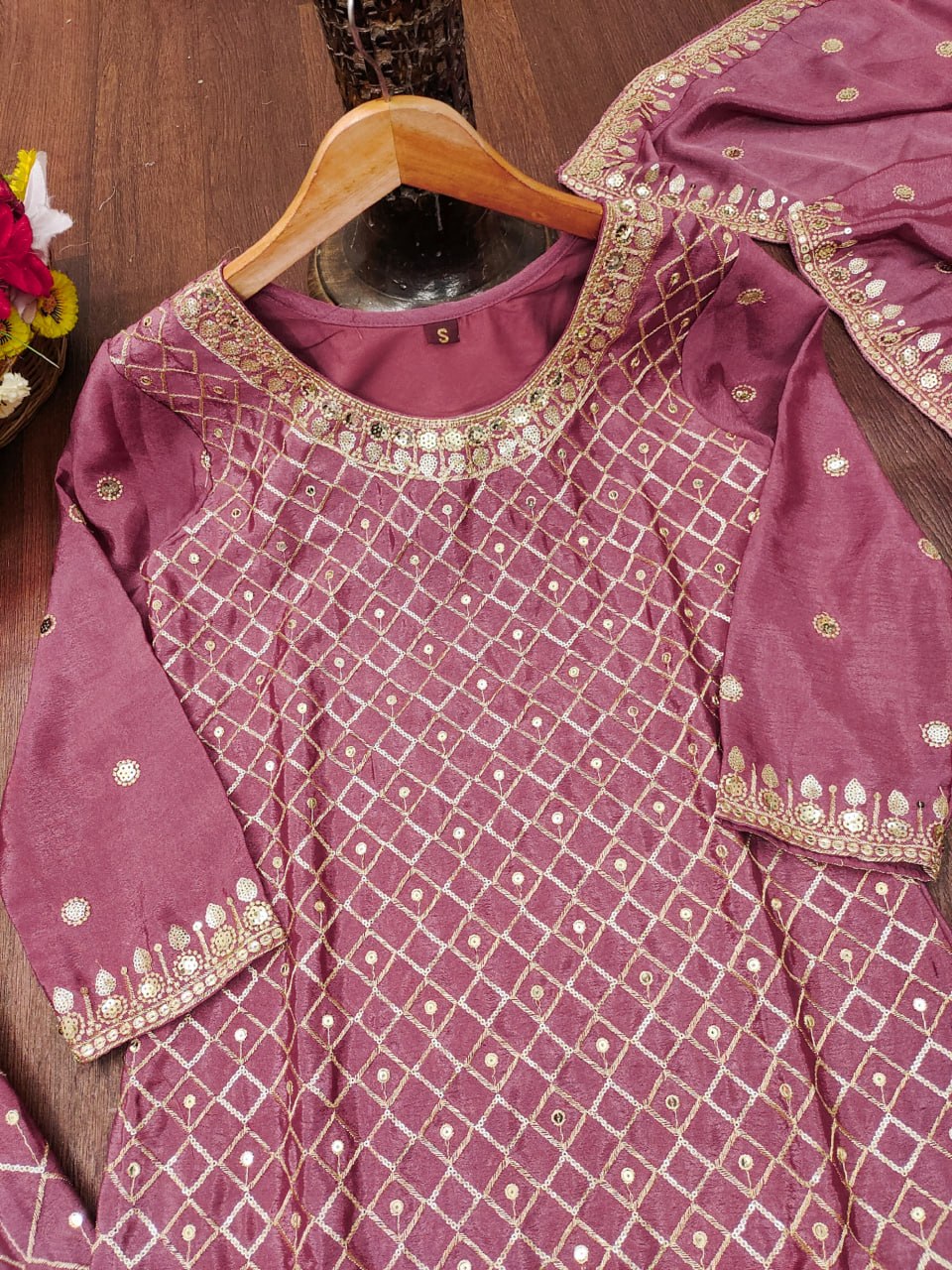 Luxury Pink Color Sequence Embroidered Sharara Suit