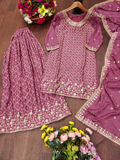 Luxury Pink Color Sequence Embroidered Sharara Suit