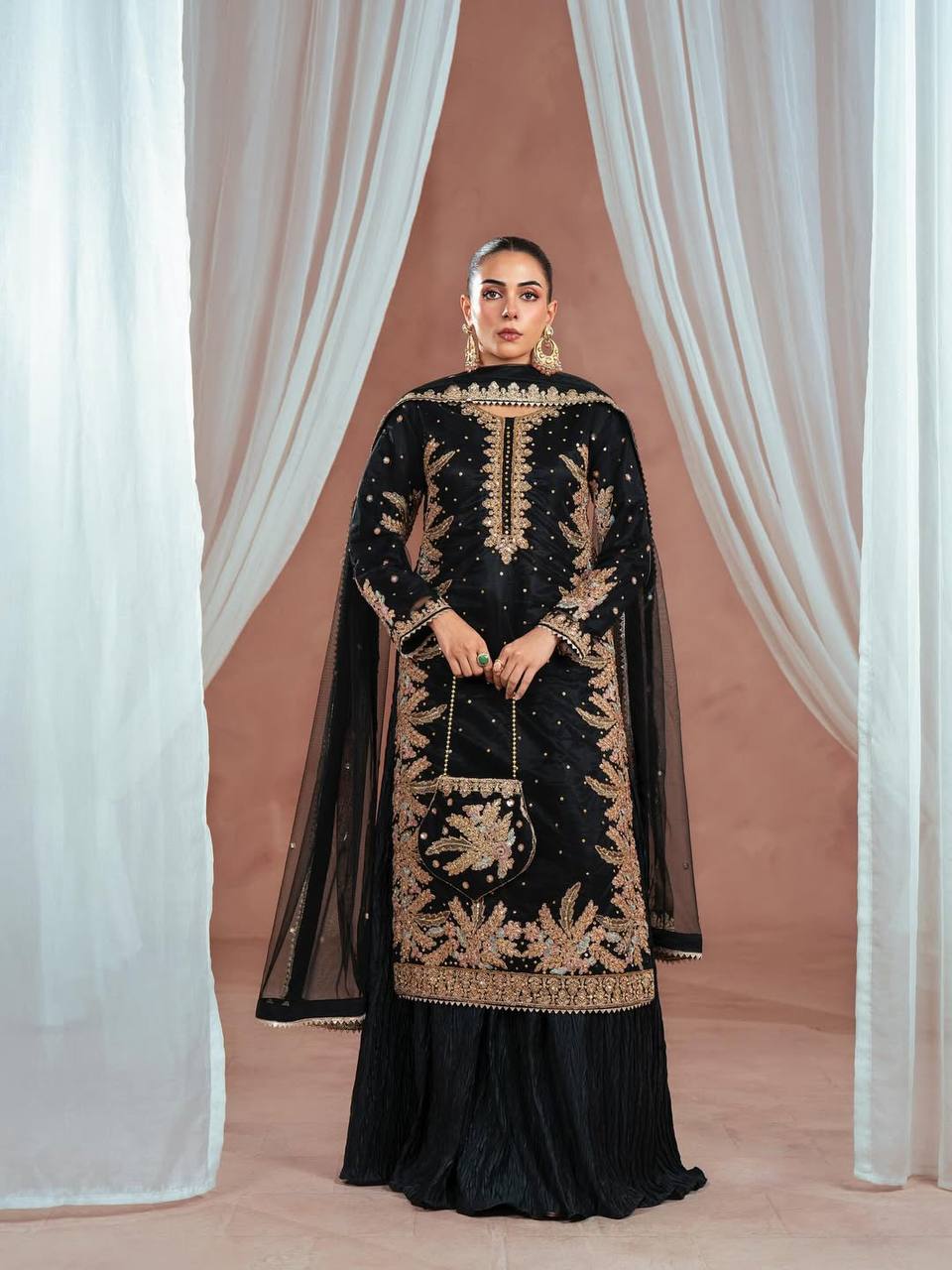 Party Wear Black Color Georgette Handwork Palazzo Set