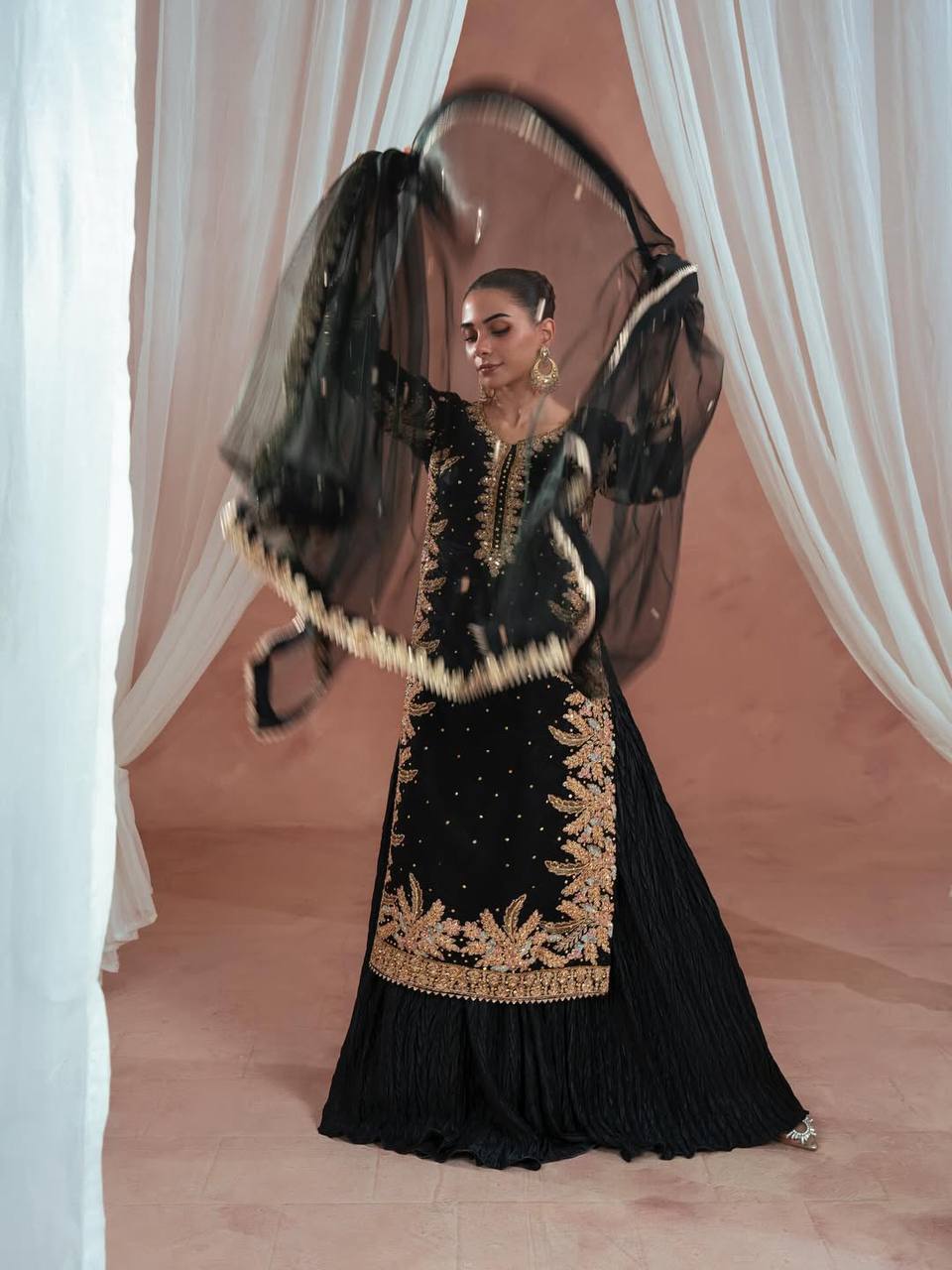 Party Wear Black Color Georgette Handwork Palazzo Set