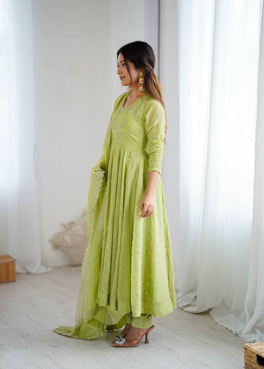 Arti Chauhan Green Color Embroideredr Anarkali Gown