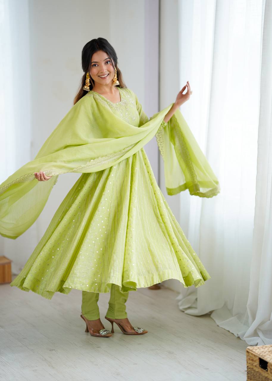 Arti Chauhan Green Color Embroideredr Anarkali Gown