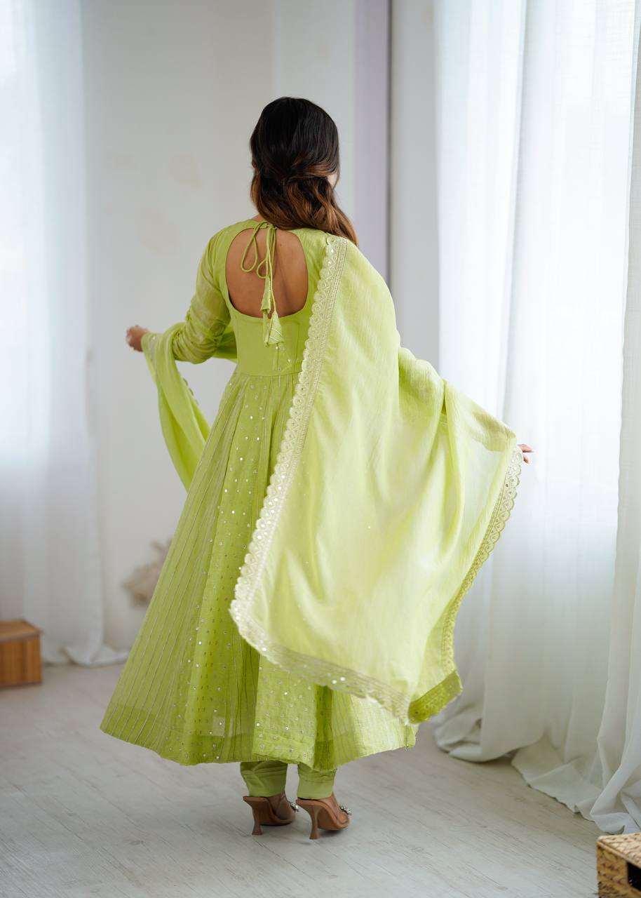 Arti Chauhan Green Color Embroideredr Anarkali Gown