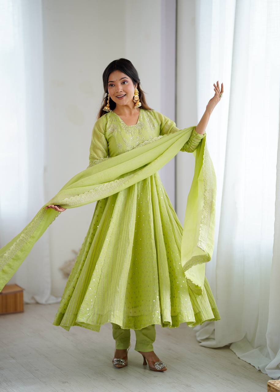 Arti Chauhan Green Color Embroideredr Anarkali Gown