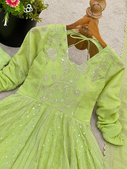 Arti Chauhan Green Color Embroideredr Anarkali Gown