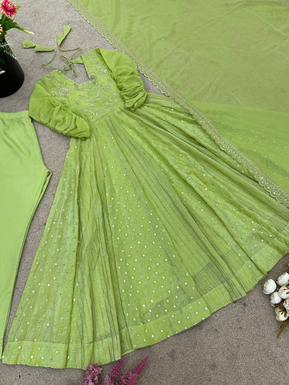 Arti Chauhan Green Color Embroideredr Anarkali Gown