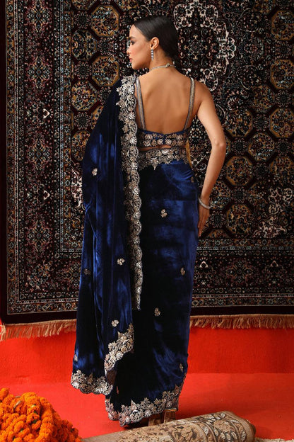 Designer Navy Color Viscose Velvet Saree