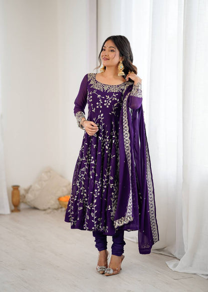 Arti Chahan Wear Purple Color Embroidery Work Anarkali Suit