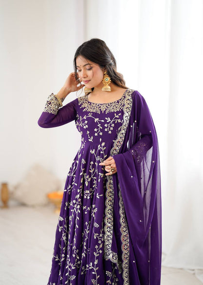 Arti Chahan Wear Purple Color Embroidery Work Anarkali Suit