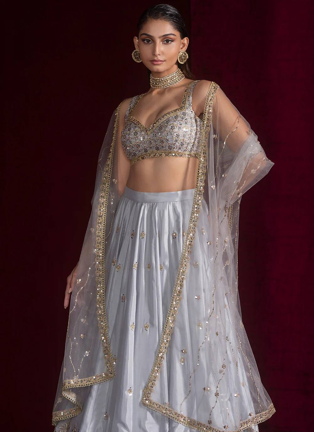 Designer Satin Silk Party Wear Lehenga Choli With Net Dupatta