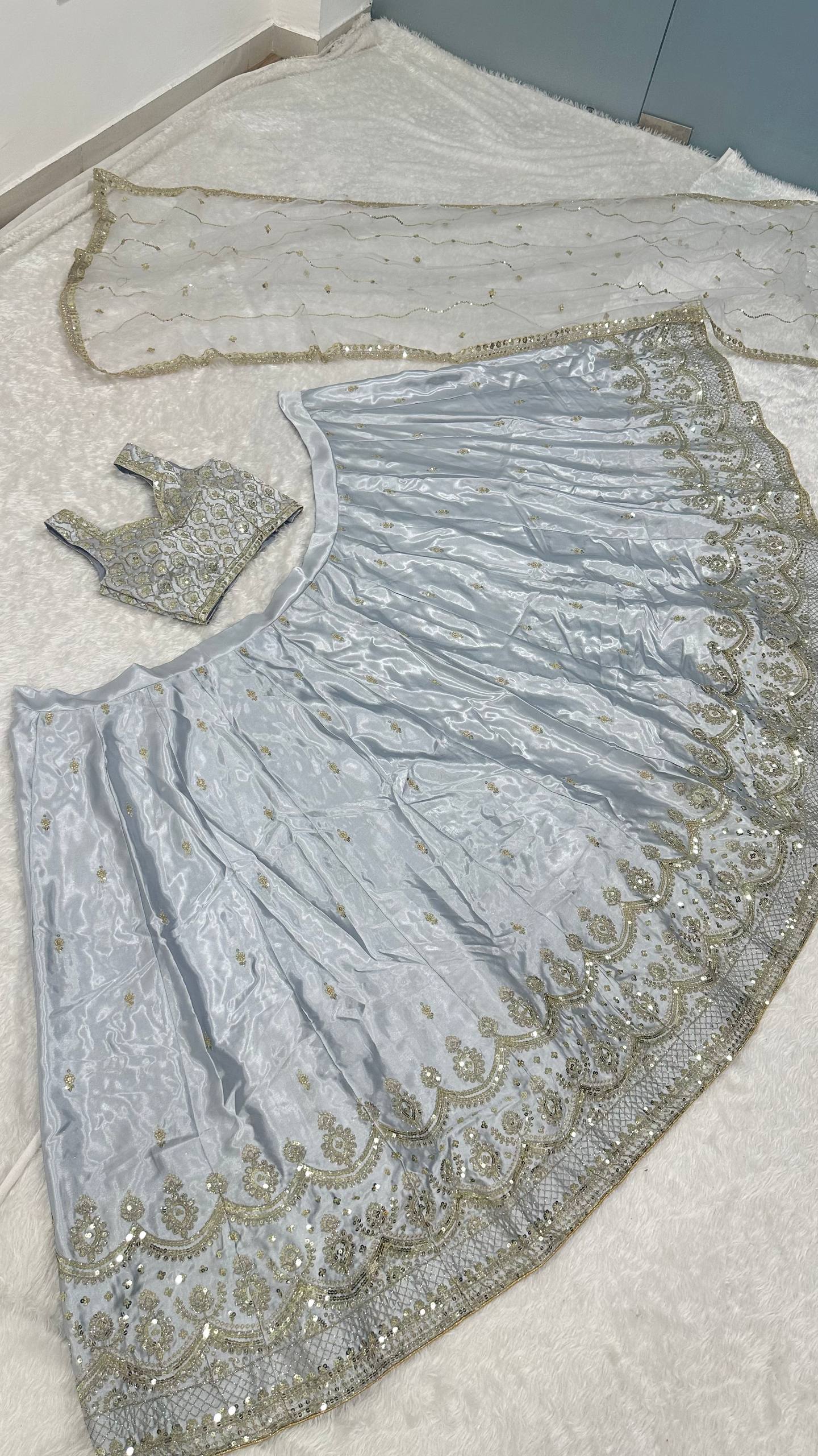 Designer Satin Silk Party Wear Lehenga Choli With Net Dupatta