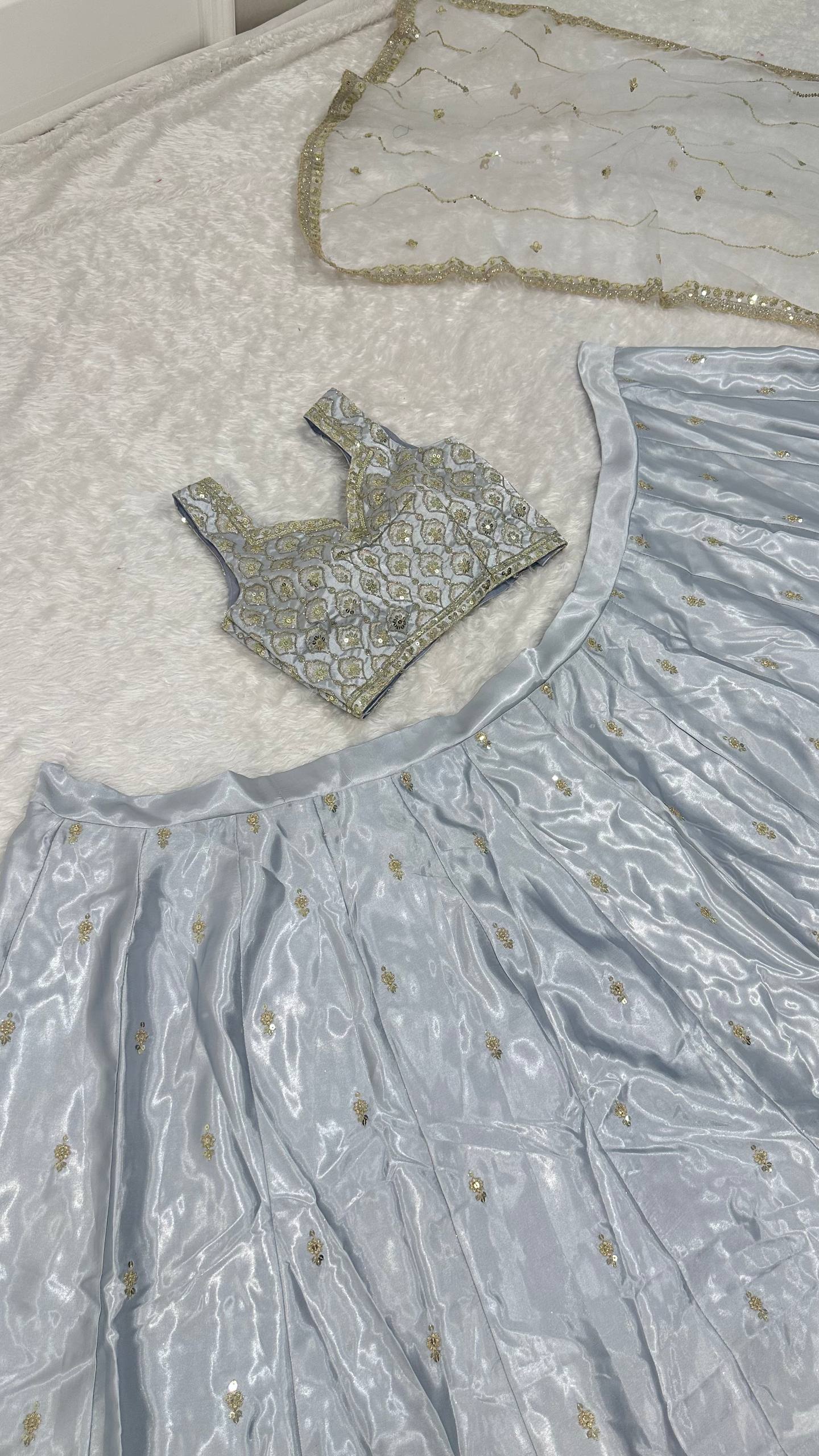 Designer Satin Silk Party Wear Lehenga Choli With Net Dupatta