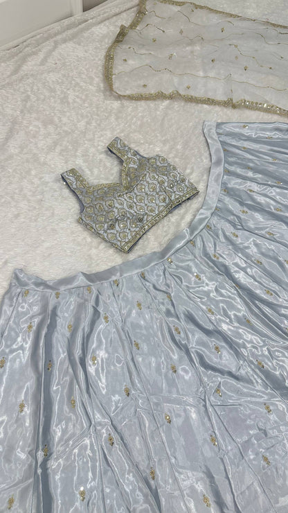 Designer Satin Silk Party Wear Lehenga Choli With Net Dupatta