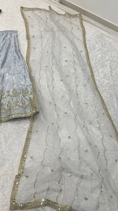 Designer Satin Silk Party Wear Lehenga Choli With Net Dupatta