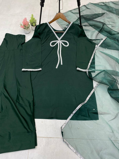 Function Wear Green Color French Crepe With Beads Work Designer Salwar Suit