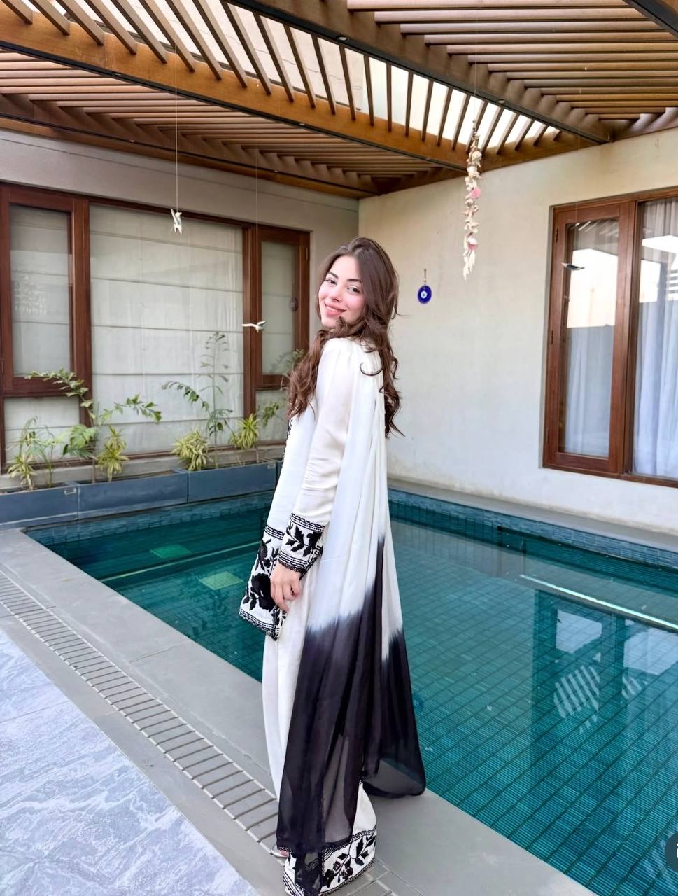 Fashionable Black And White Color Embroidered Farshi Palazzo Suit With Dupatta