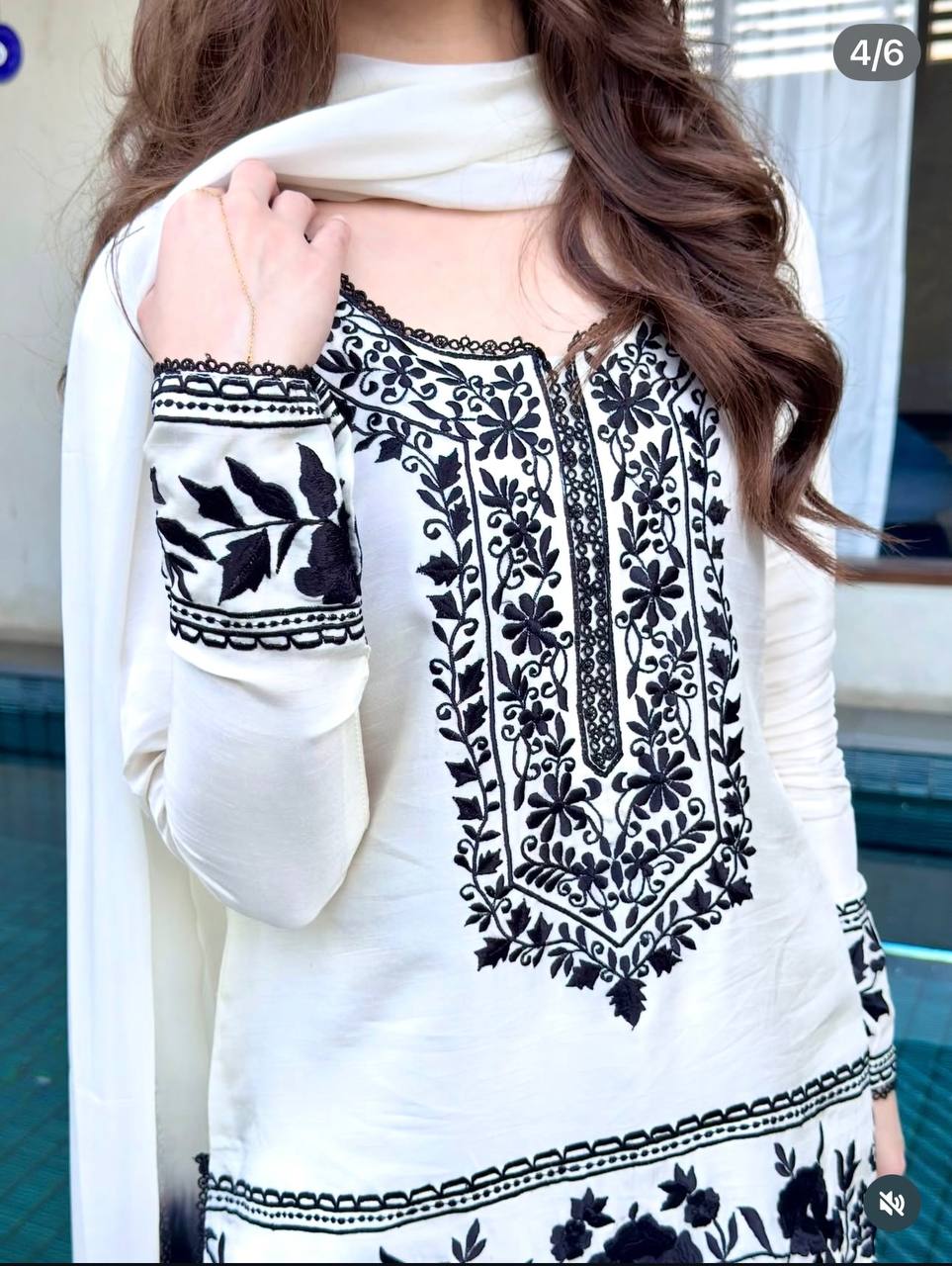 Fashionable Black And White Color Embroidered Farshi Palazzo Suit With Dupatta