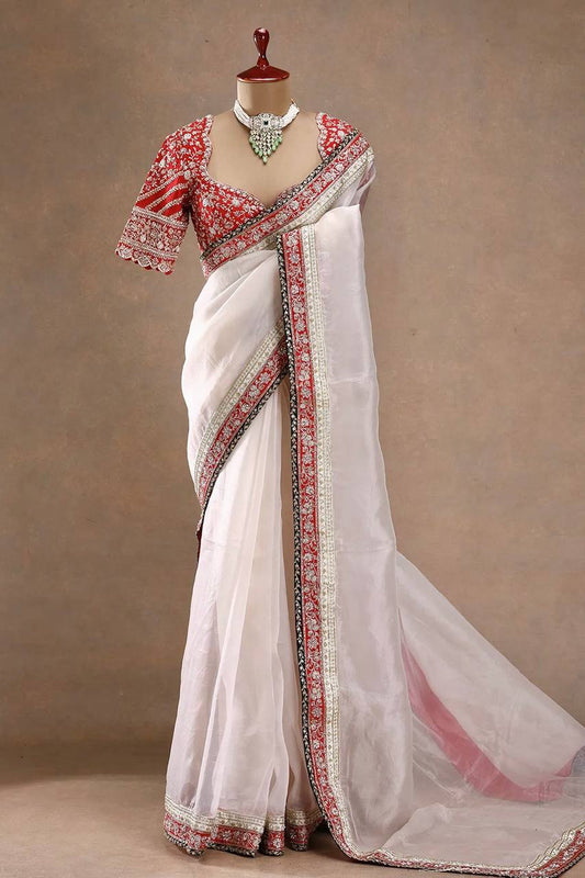 South Style Wear Designer Tibby Silk White Color Saree