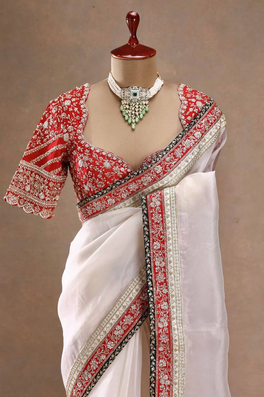 South Style Wear Designer Tibby Silk White Color Saree