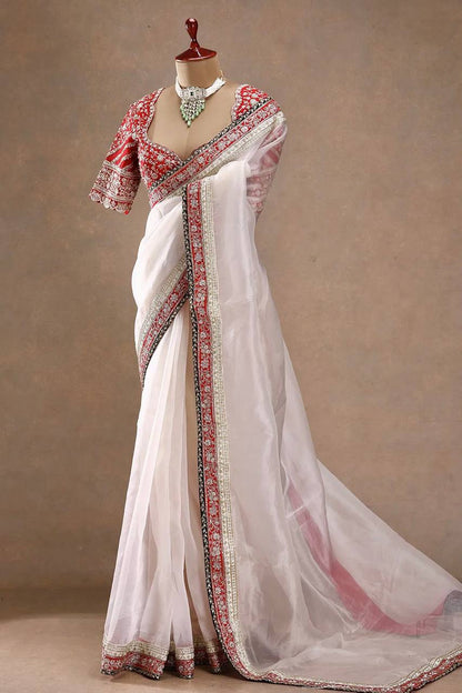 South Style Wear Designer Tibby Silk White Color Saree