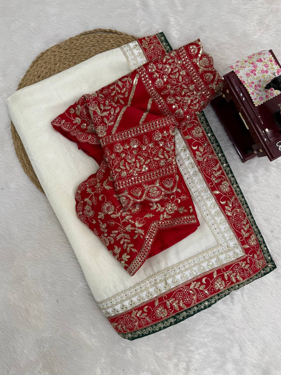 South Style Wear Designer Tibby Silk White Color Saree