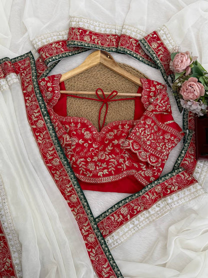 South Style Wear Designer Tibby Silk White Color Saree