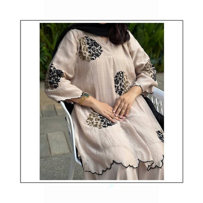 Party Wear Cream Color Pure Heavy Roman Silk 3-Piece Palazzo Suit