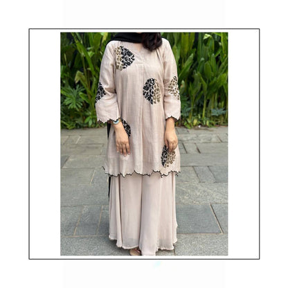 Party Wear Cream Color Pure Heavy Roman Silk 3-Piece Palazzo Suit