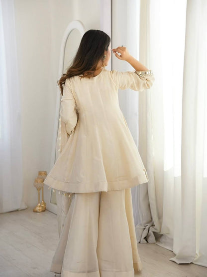 Arti Chauhan Wear Cream Color Tebby Organza Silk Sharara Set