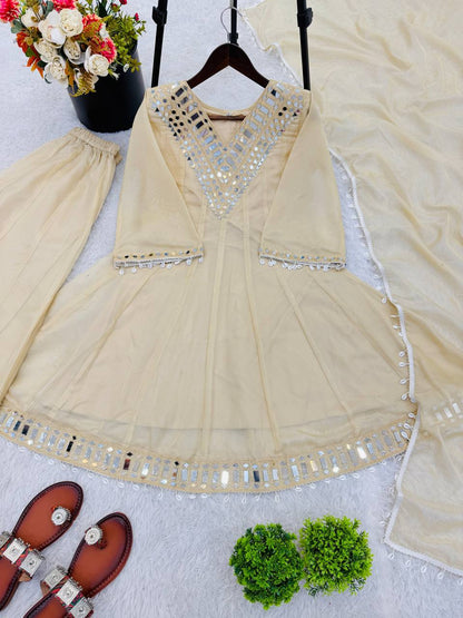 Arti Chauhan Wear Cream Color Tebby Organza Silk Sharara Set