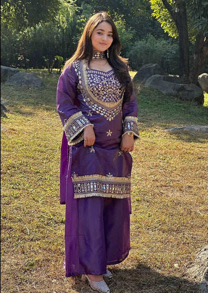 Stylish Designer Fendy Silk Mirror Work Sharara Set