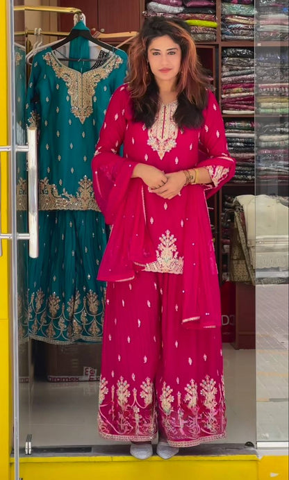 Bollywood Style Heavy chinon silk Material With Sequence Embroidery Work Sharara Suit