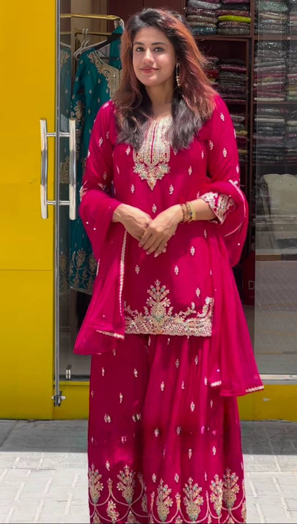 Bollywood Style Heavy chinon silk Material With Sequence Embroidery Work Sharara Suit