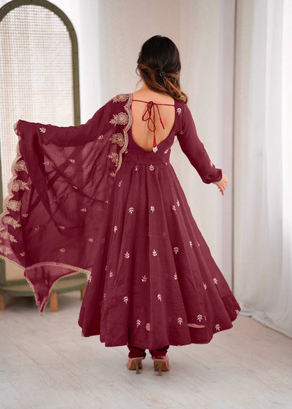Neha's Wear Maroon Color Crunchy Silk Sequence Anarkali Suit Set