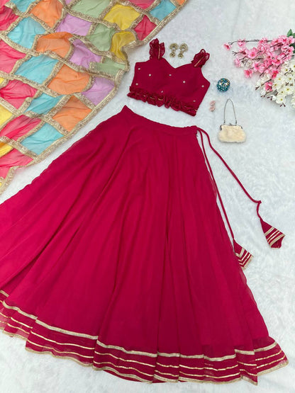 Sangeet Wear Pink Color Georgette Fully Stitched Lehenga Set