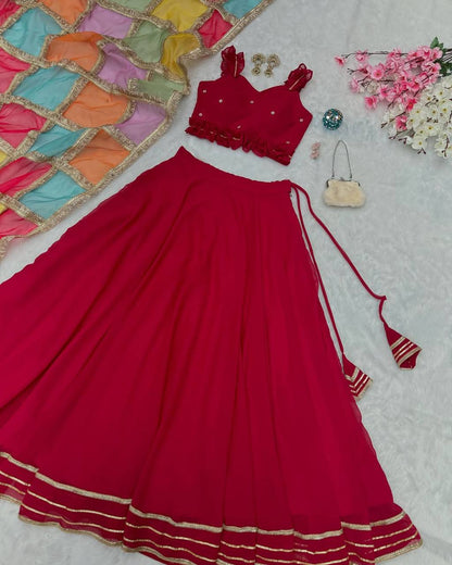 Sangeet Wear Pink Color Georgette Fully Stitched Lehenga Set