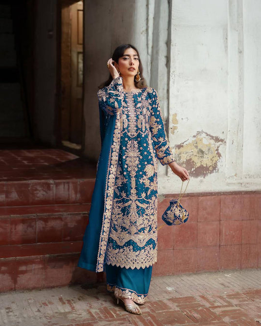 Exlcusive Teal Color Embroidered Sequence Designer Pakistani Suit