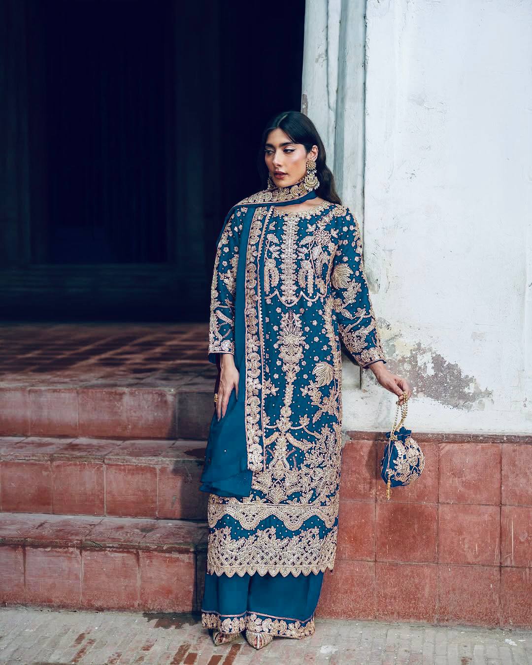 Exlcusive Teal Color Embroidered Sequence Designer Pakistani Suit