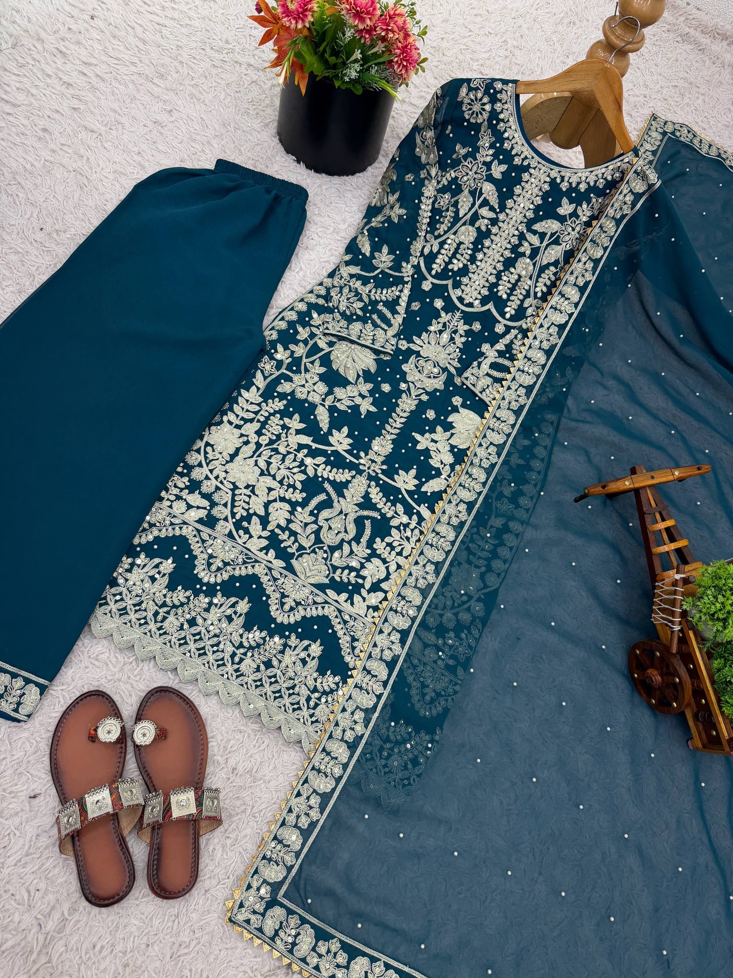 Exlcusive Teal Color Embroidered Sequence Designer Pakistani Suit
