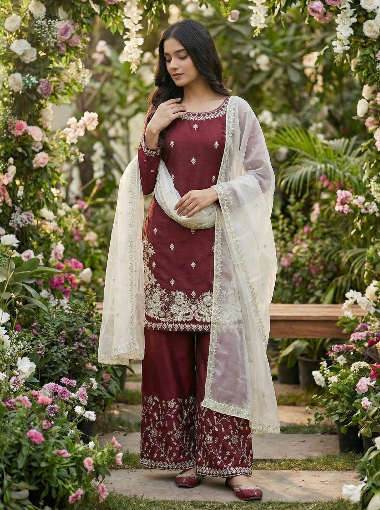 Wedding Wear Sequins Embroidered Designer Palazzo Suit