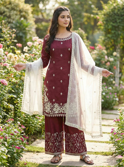 Wedding Wear Sequins Embroidered Designer Palazzo Suit