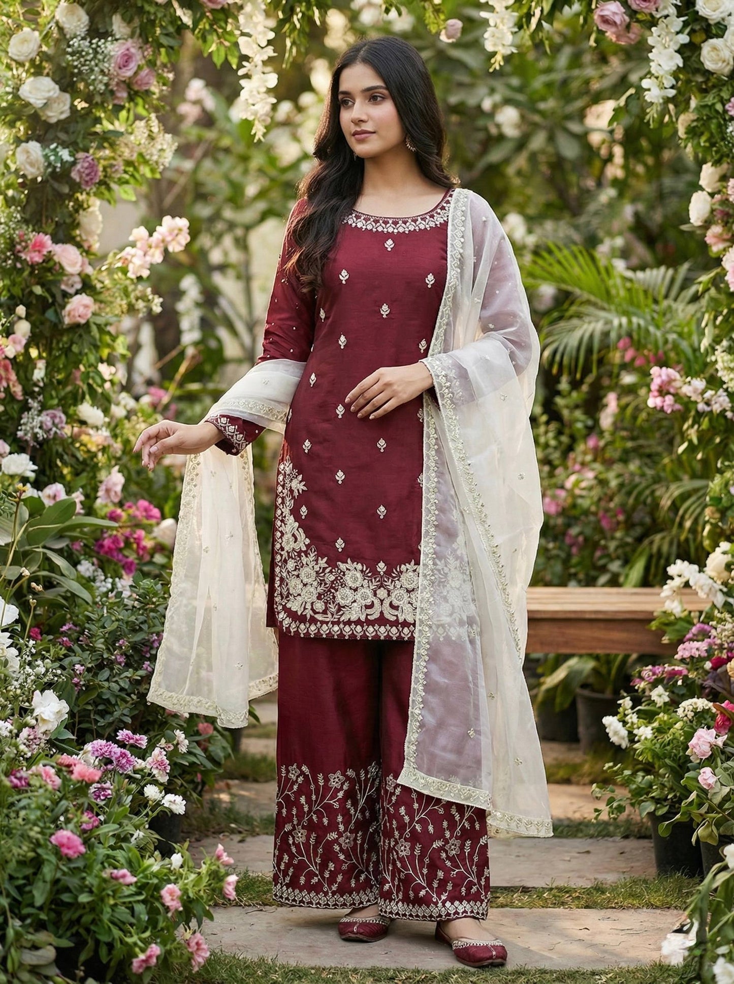 Wedding Wear Sequins Embroidered Designer Palazzo Suit