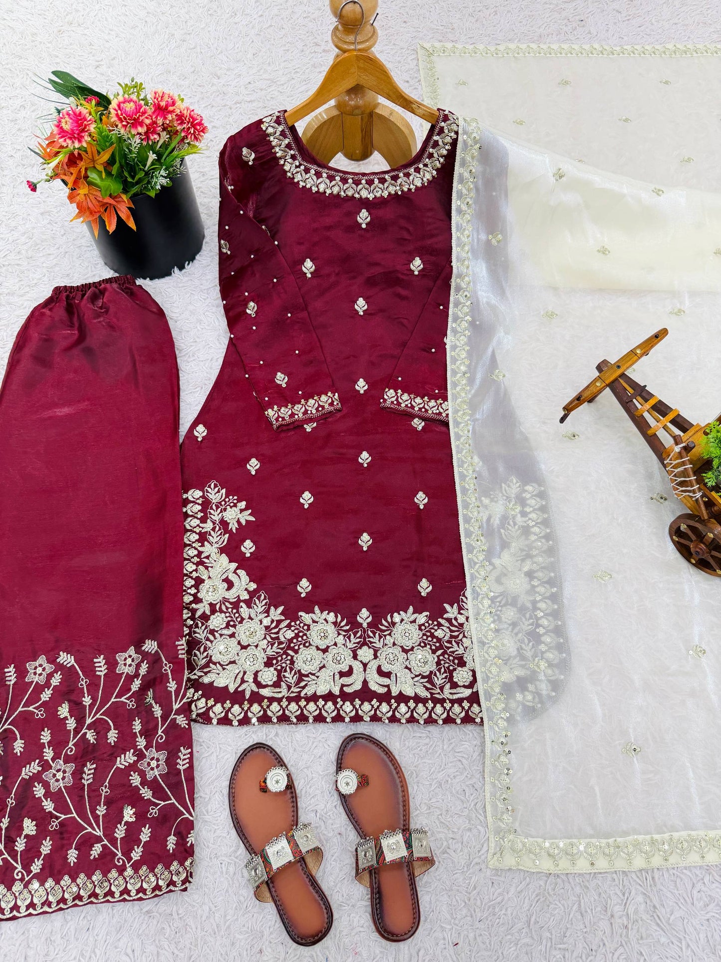 Wedding Wear Sequins Embroidered Designer Palazzo Suit