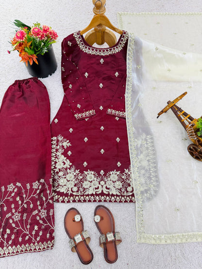 Wedding Wear Sequins Embroidered Designer Palazzo Suit