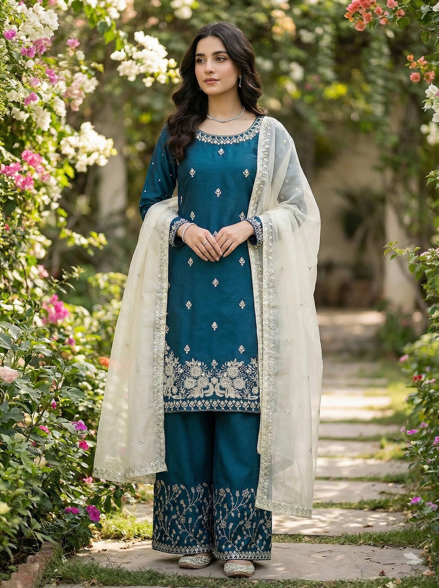 Wedding Wear Sequins Embroidered Designer Palazzo Suit