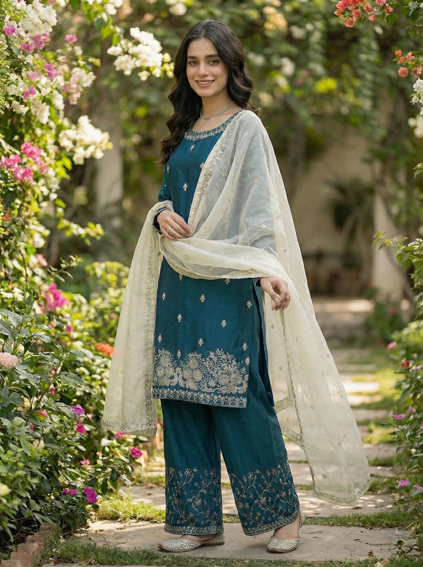 Wedding Wear Sequins Embroidered Designer Palazzo Suit
