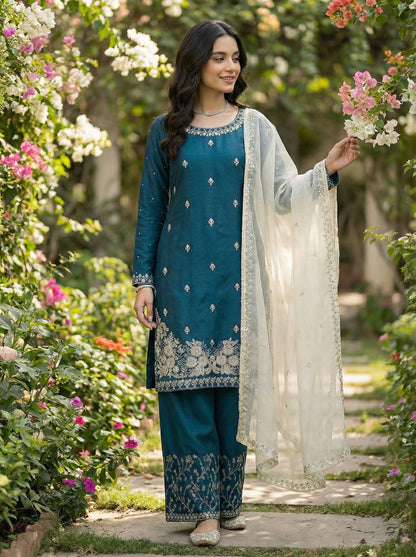 Wedding Wear Sequins Embroidered Designer Palazzo Suit
