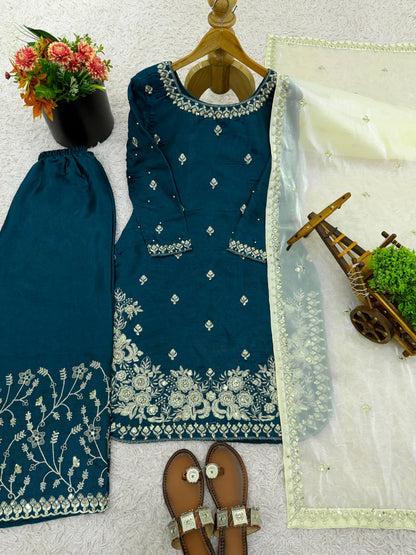 Wedding Wear Sequins Embroidered Designer Palazzo Suit