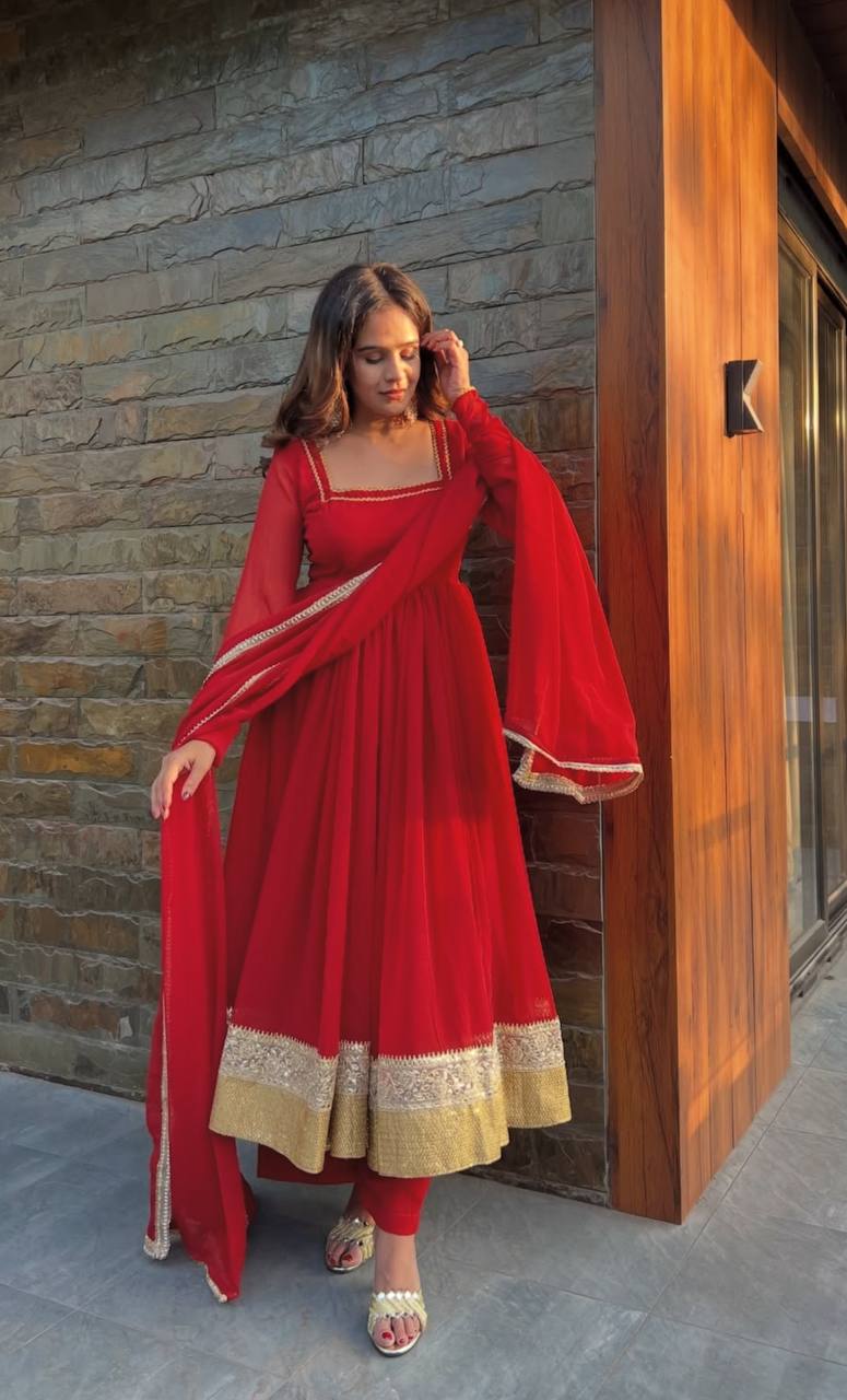 Ceremony Wear Red Color Designer Ready To Wear Anarkali Suit