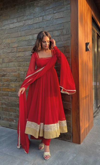 Ceremony Wear Red Color Designer Ready To Wear Anarkali Suit